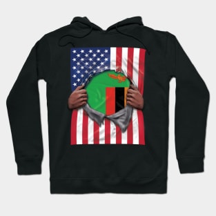 Zambia Flag American Flag Ripped - Gift for Zambian From Zambia Hoodie